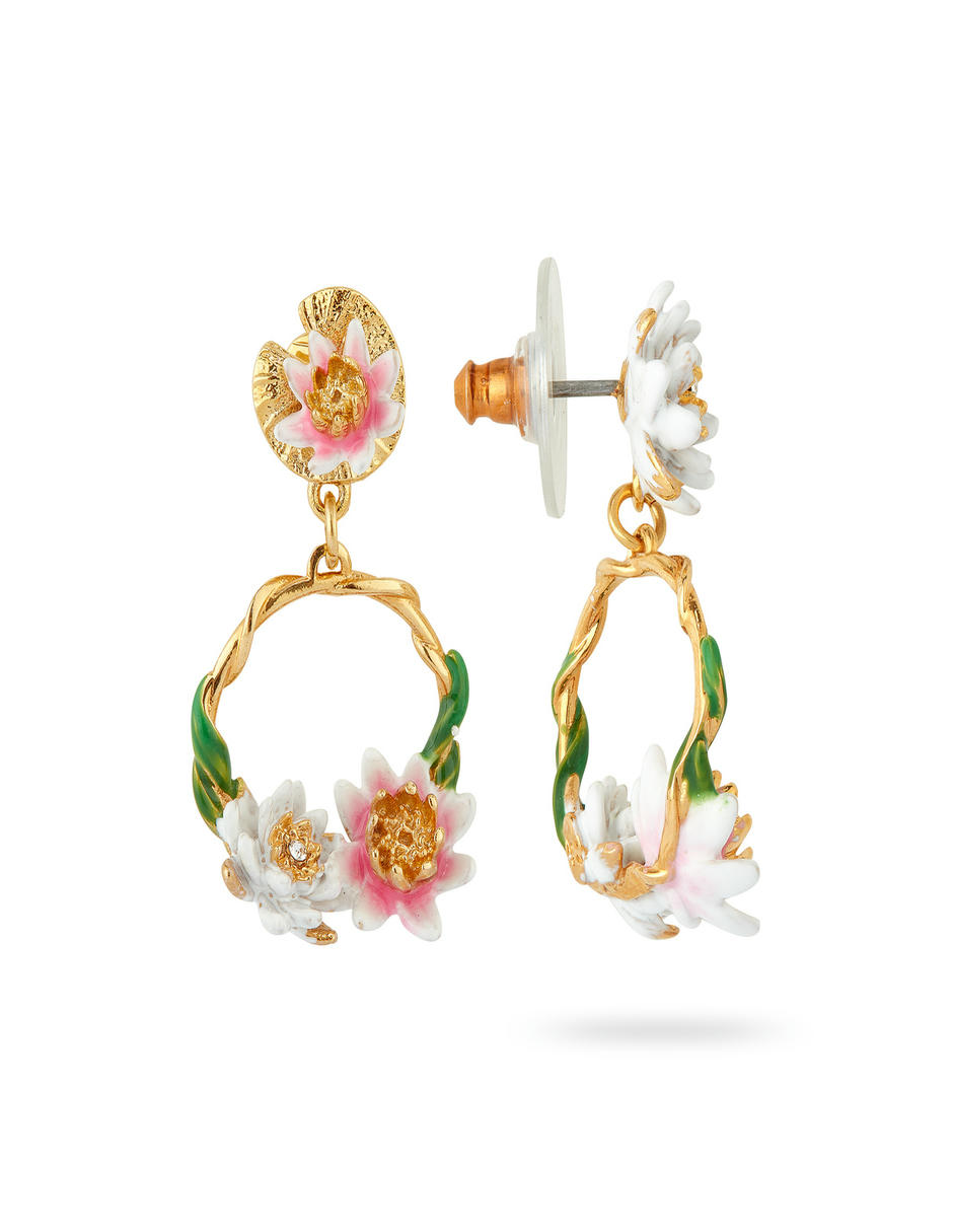 Aretes de aro de flor Jardín Acuático con acabado esmaltado 2