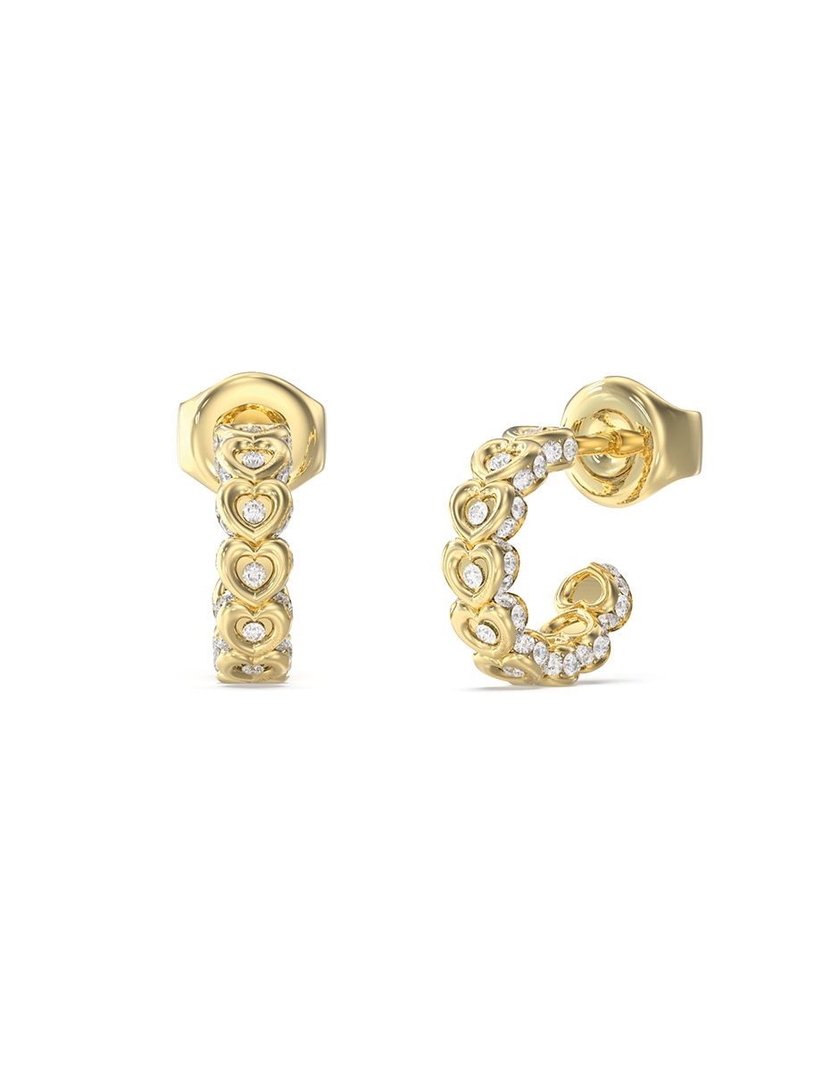Aretes cortos de forma redonda Love de acero inoxidable con acabado Pavé Circonita