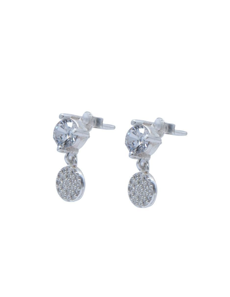 Aretes cortos circulares de plata P 925 con acabado pulido zirconia 2