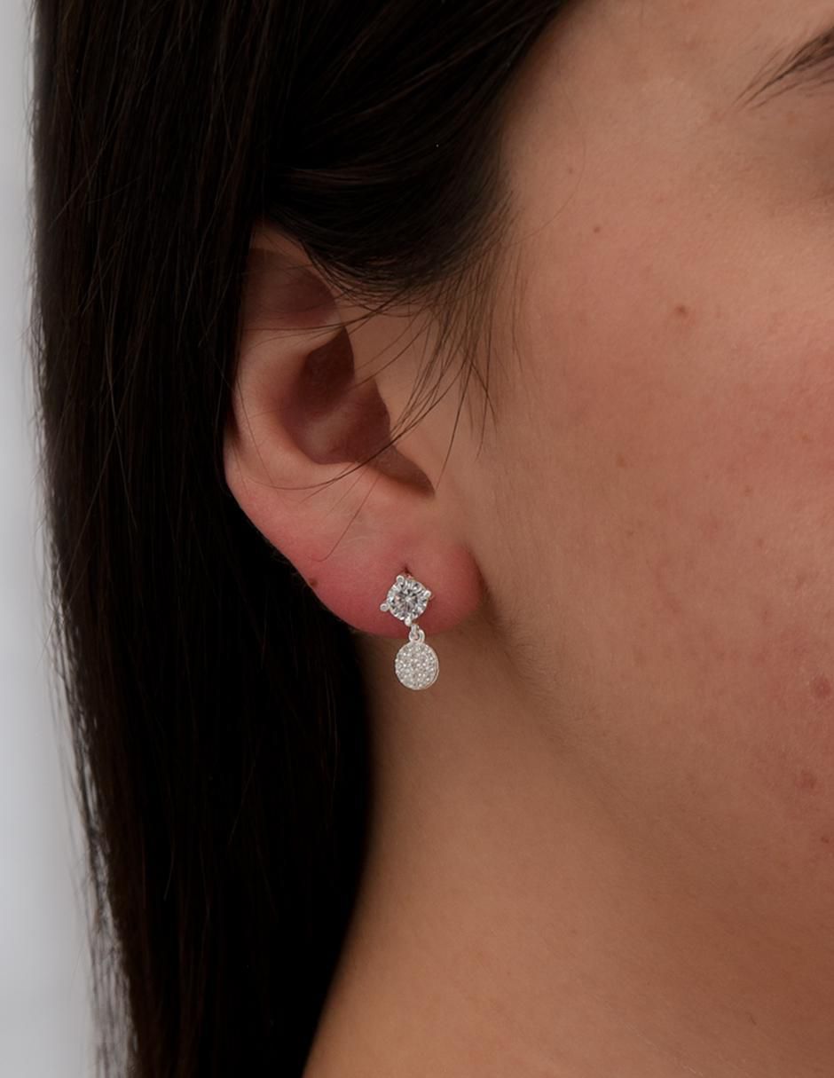 Aretes cortos circulares de plata P 925 con acabado pulido zirconia 4