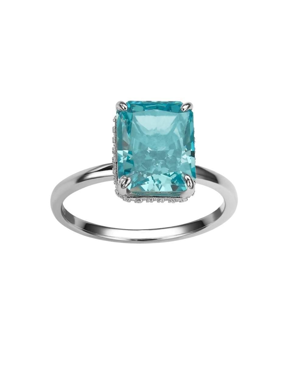 Anillo con gema rectangular Luxury P 925 de plata zirconia pulido
