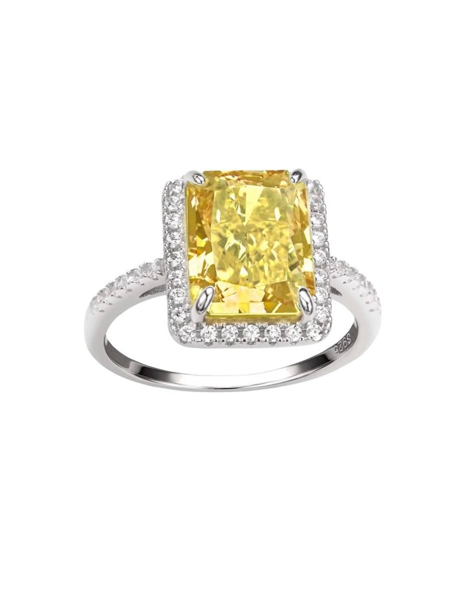 Anillo con gema rectangular Luxury P 925 de plata zirconia pulido