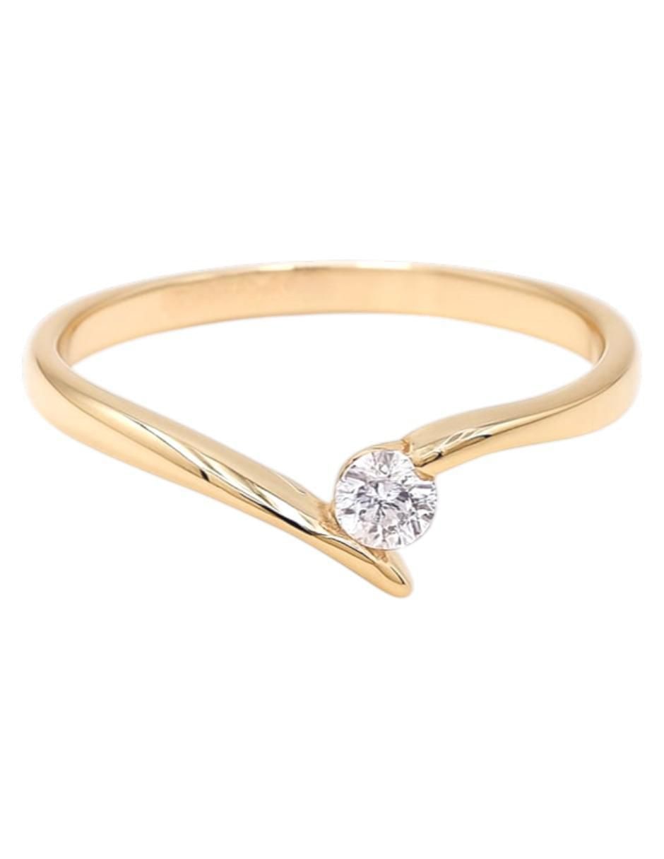 Anillo con gema circular 14 k de oro amarillo zirconia pulido