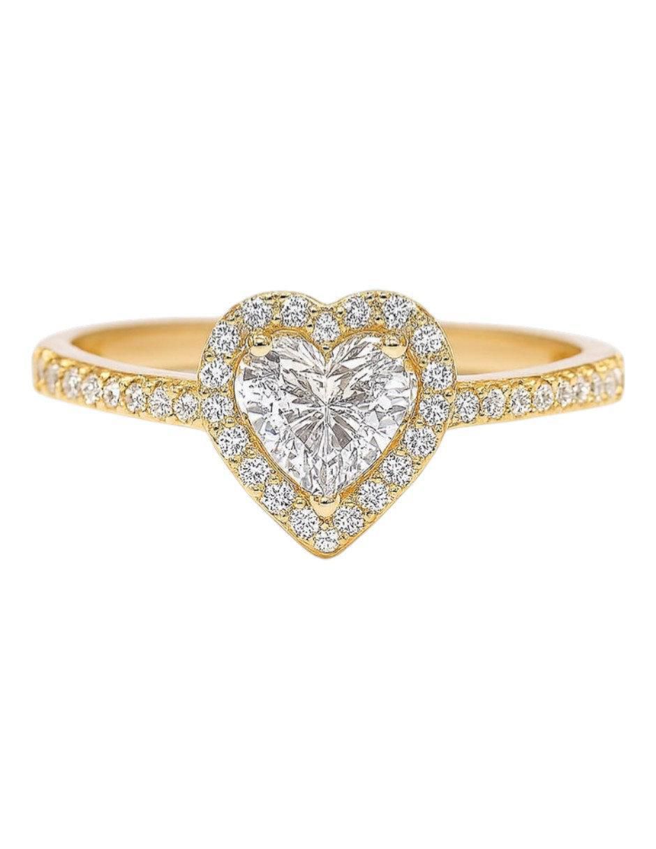 Anillo multi gemas de corazón 14 k de oro amarillo zirconia pulido