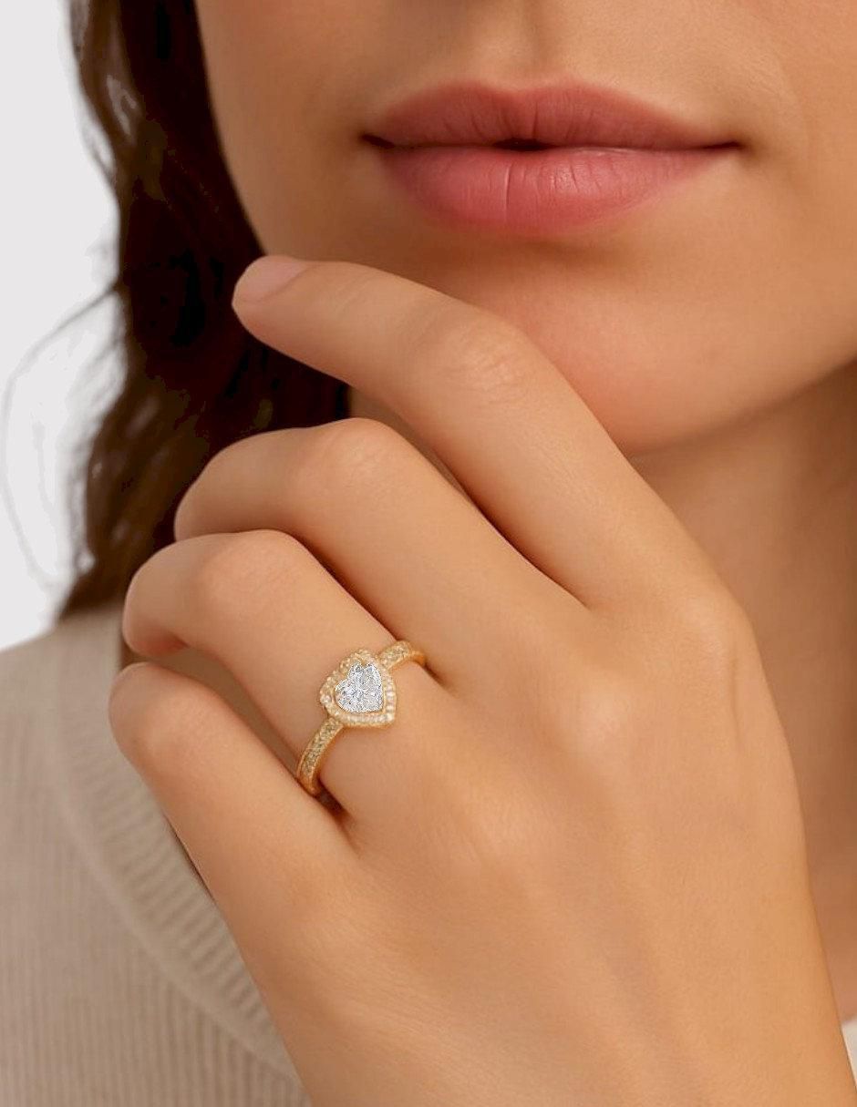 Anillo multi gemas de corazón 14 k de oro amarillo zirconia pulido 5