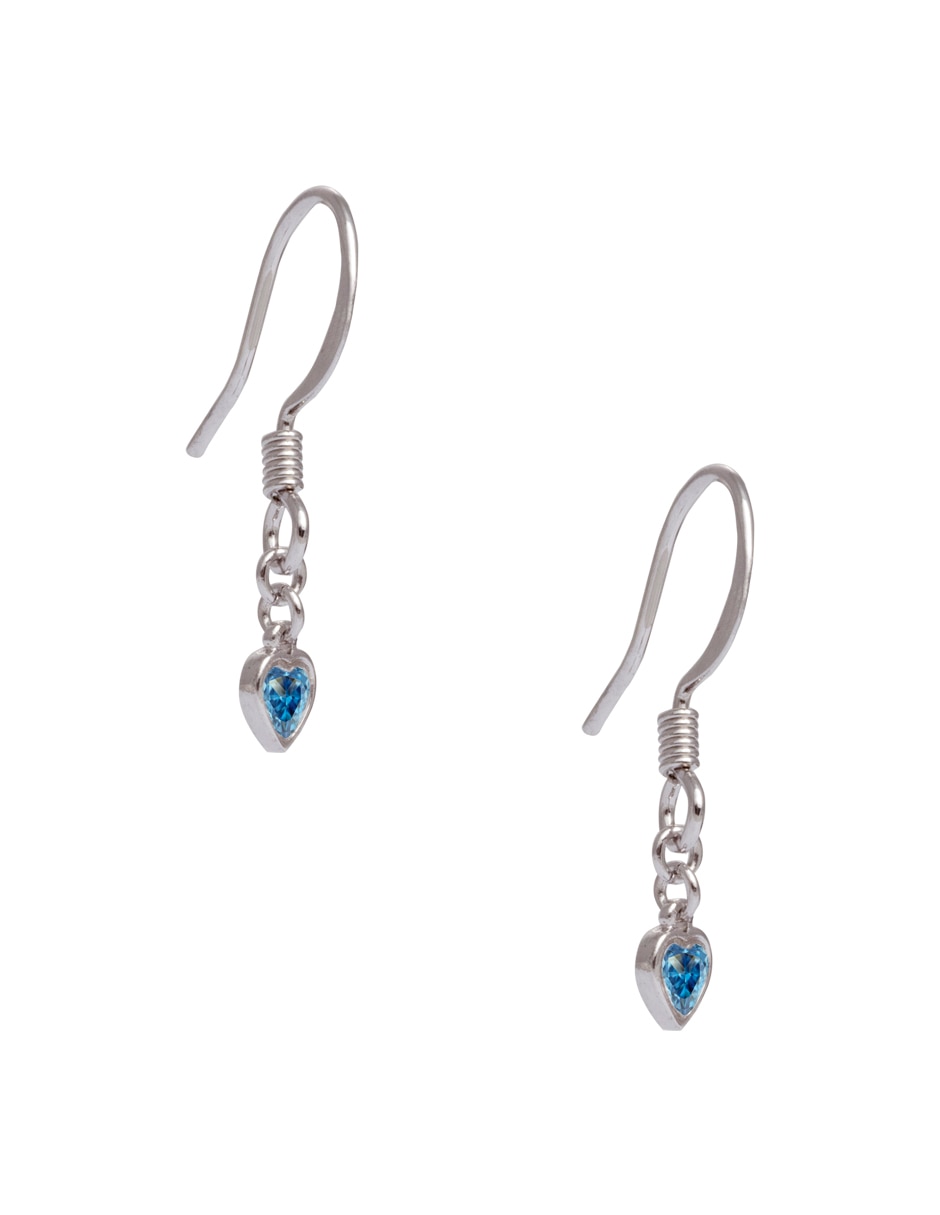 Aretes cortos de corazón Charms con acabado baño rodio zirconia cúbica 2