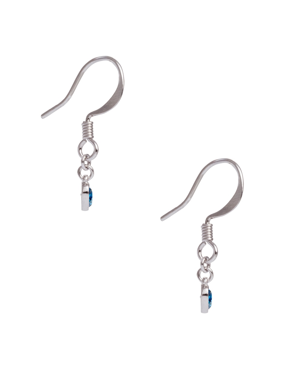 Aretes cortos de corazón Charms con acabado baño rodio zirconia cúbica 3