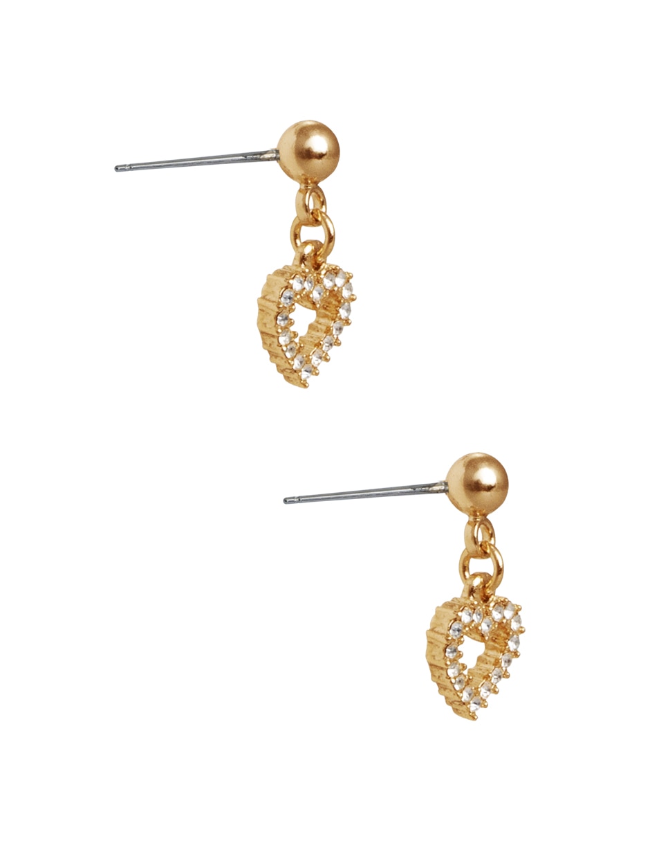 Aretes cortos de corazón Silueta Corazón con acabado pavé cristal 2
