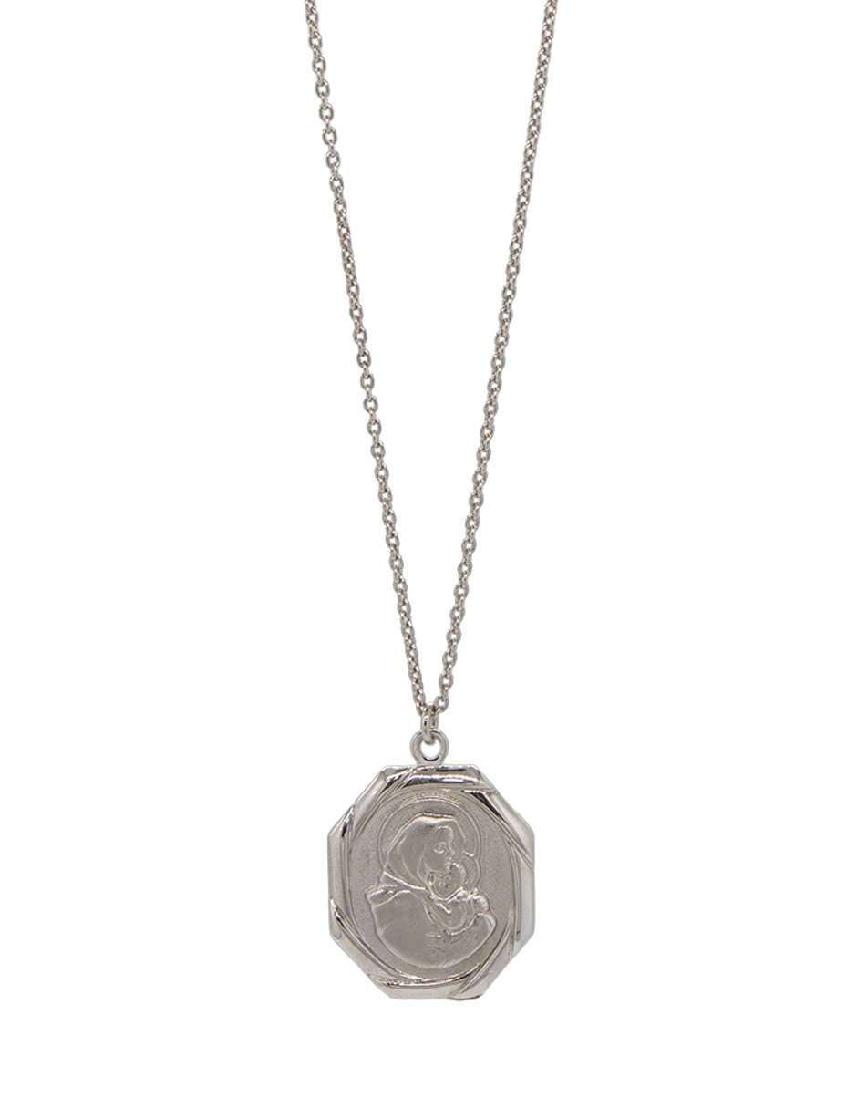 Collar con dije octagonal Virgen Niño de plata P 925