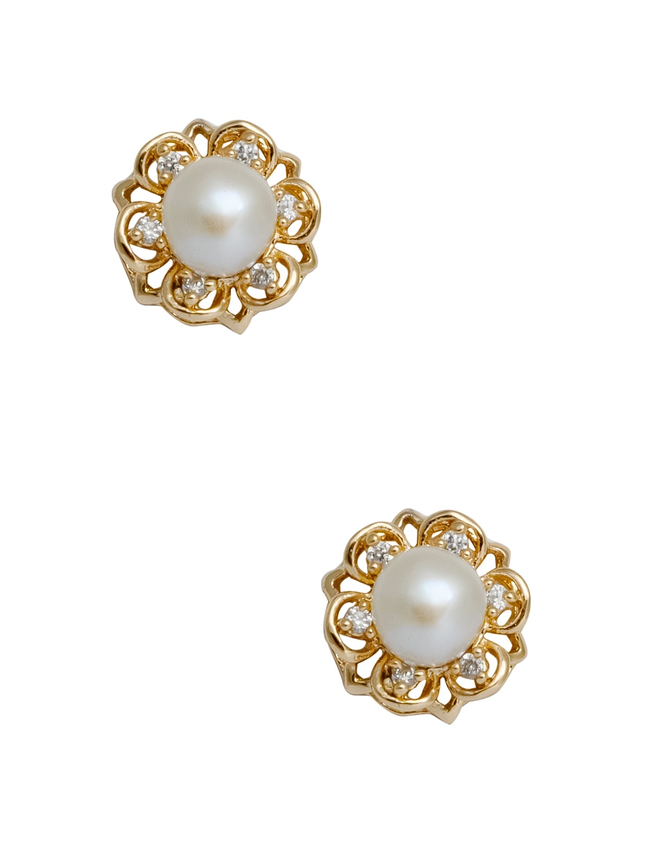 Aretes cortos de flor Filigrana de plata P925 con acabado pulido perla