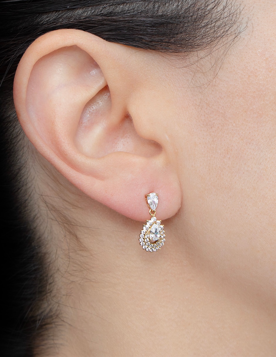 Aretes cortos de gota de plata P925 con acabado pavé zirconia 4