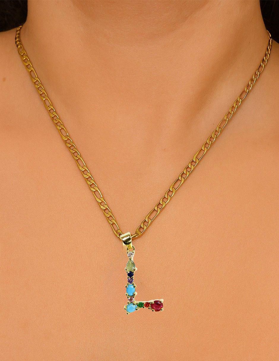 Collar con dije de letras de oro laminado 10 K