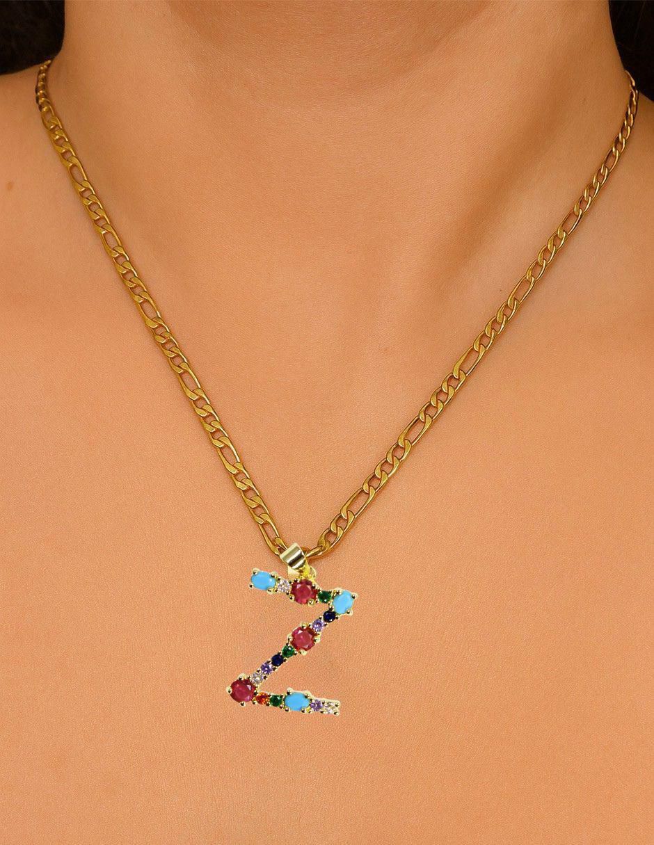 Collar con dije de letras de oro laminado 10 K 2
