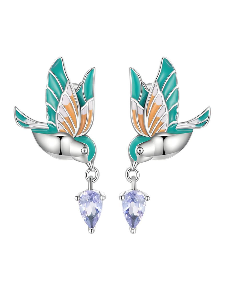 Broqueles de colibrí de plata P 925 con acabado baño rodio zirconia 1