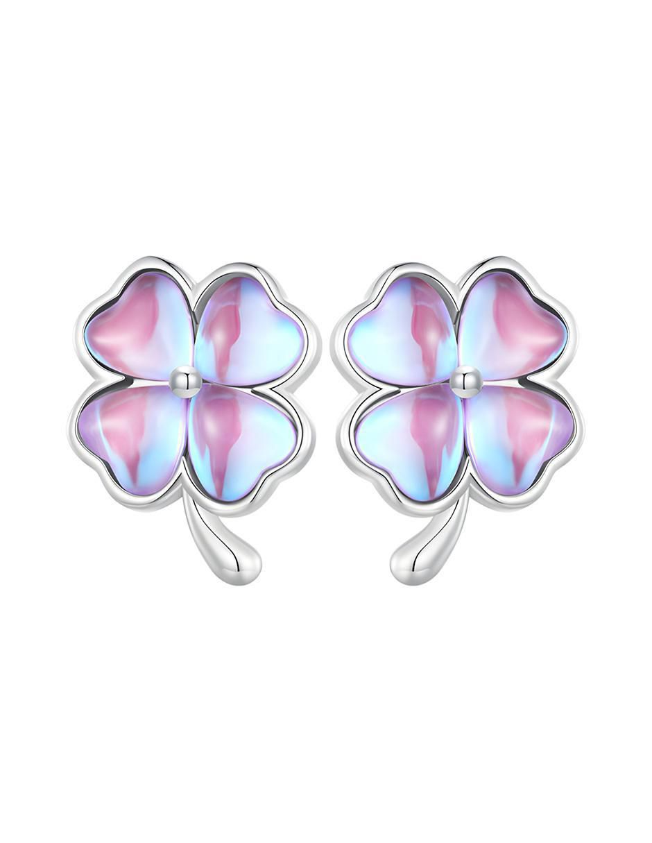 Broqueles de trébol Glam Pop de plata P925 con acabado baño rodio cristal Broqueles de trébol Glam Pop de plata P925 con acabado baño rodio cristal