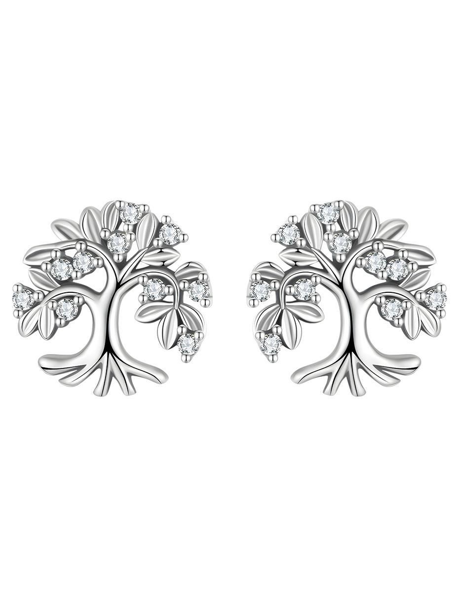 Broqueles de árbol Glam Pop de plata  P925 con acabado baño rodio zirconia 1