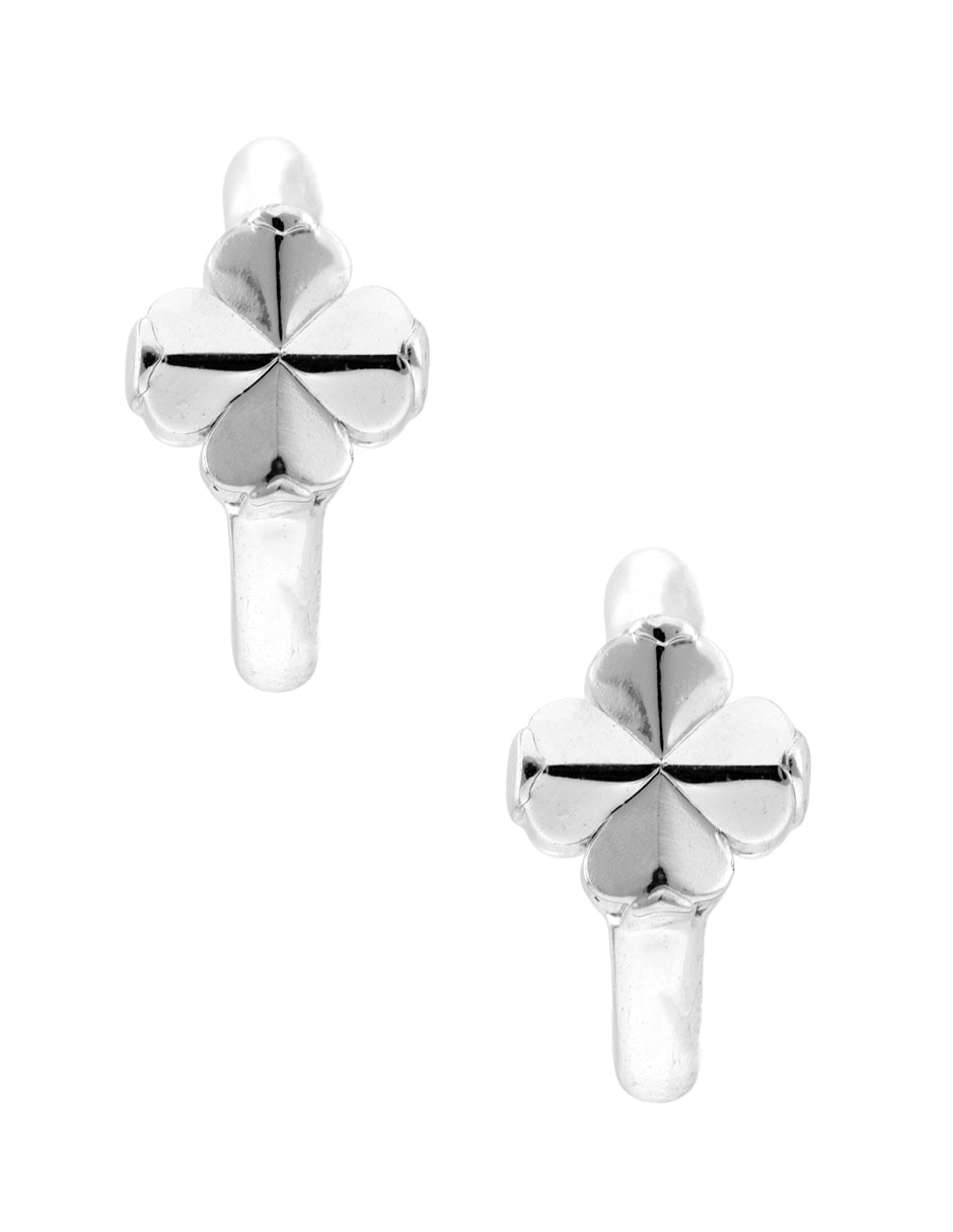 Aretes huggies de flor de plata P 925 con acabado brillante