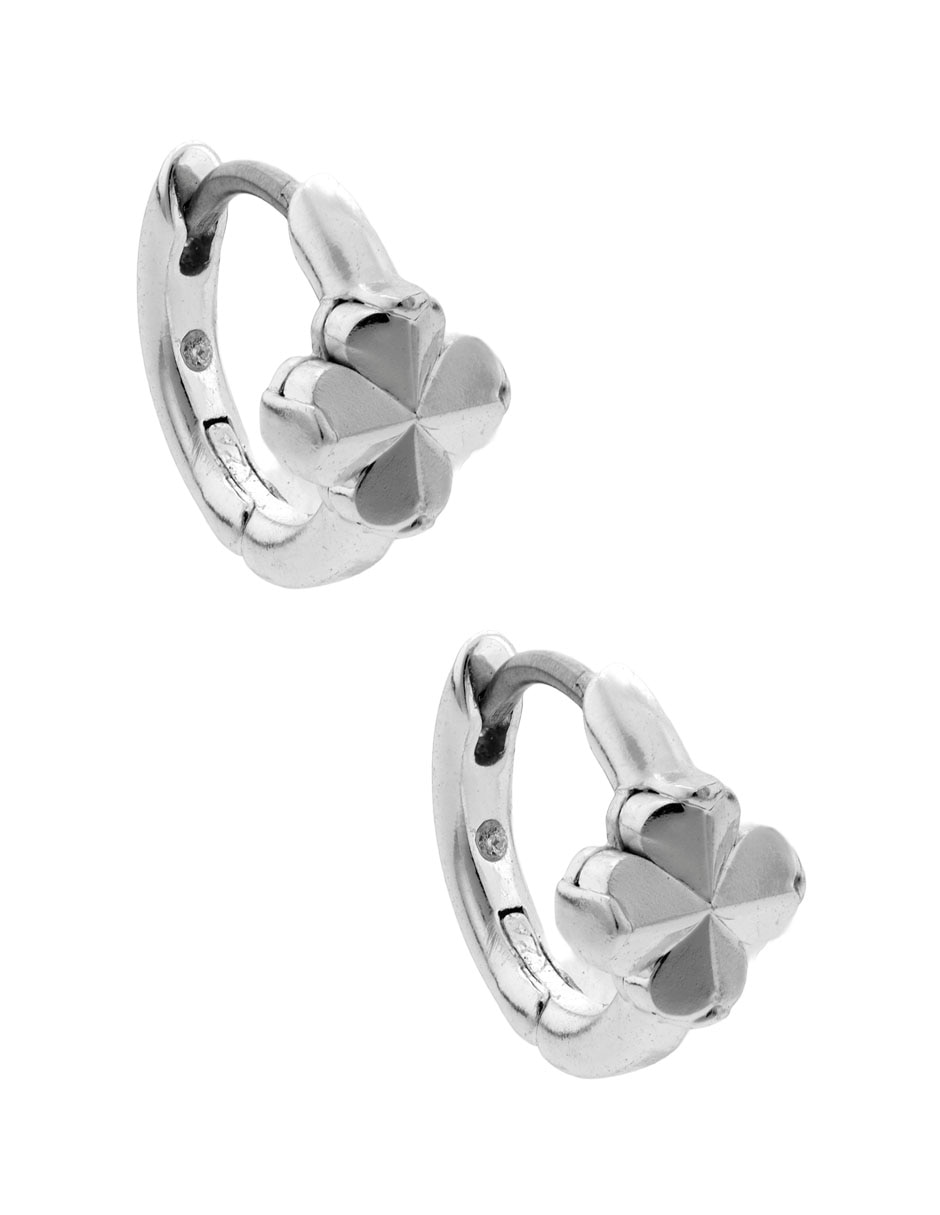 Aretes huggies de flor de plata P 925 con acabado brillante 2