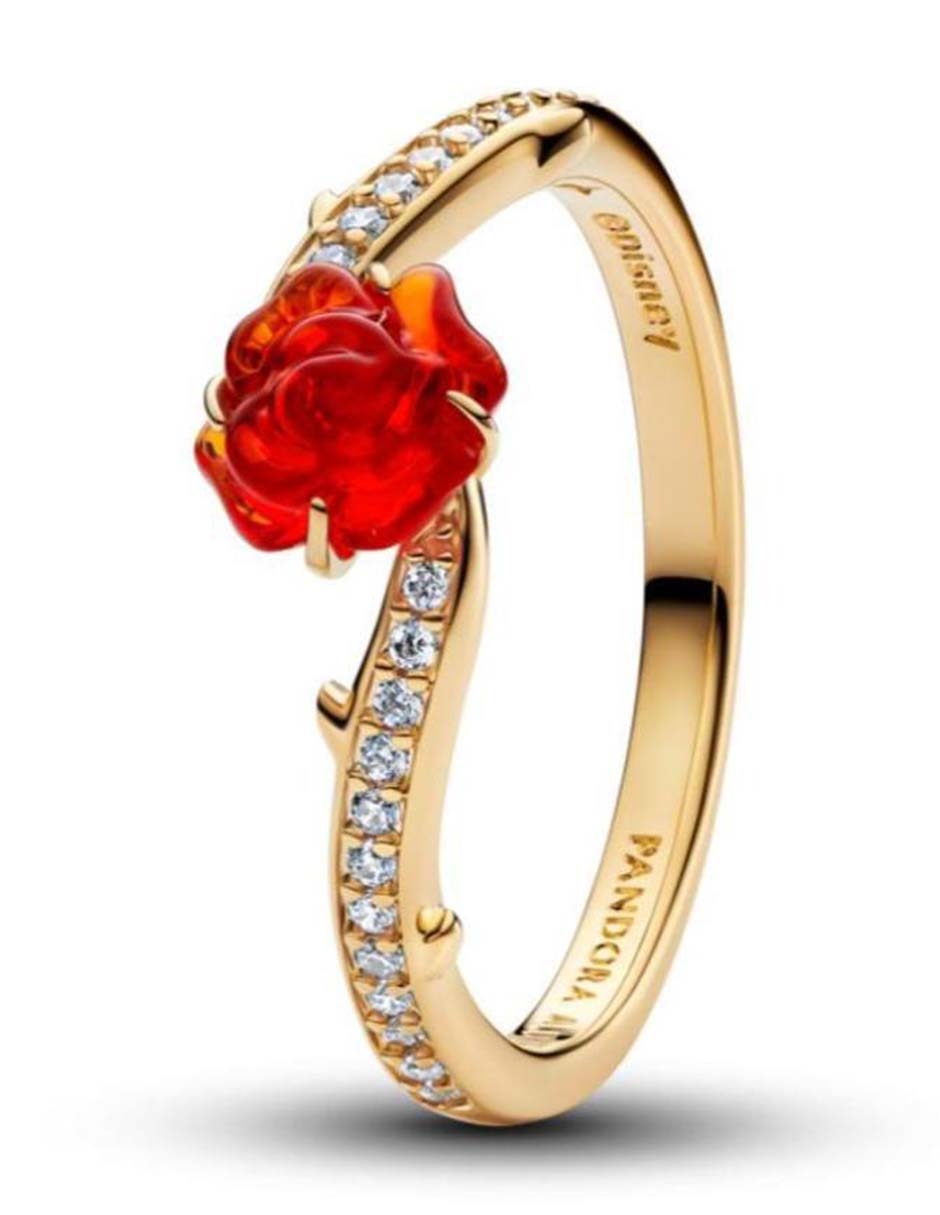 Anillo de flor Pandora Disney x Pandora La Bella y La Bestia P 925 de plata  zirconia cúbica con baño de oro