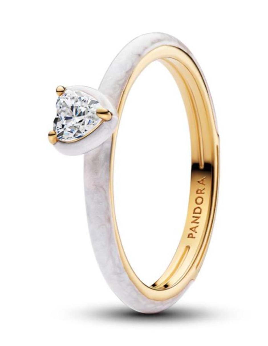 Anillo de corazón Pandora ME de plata P 925 zirconia cúbica con acabado baño de oro