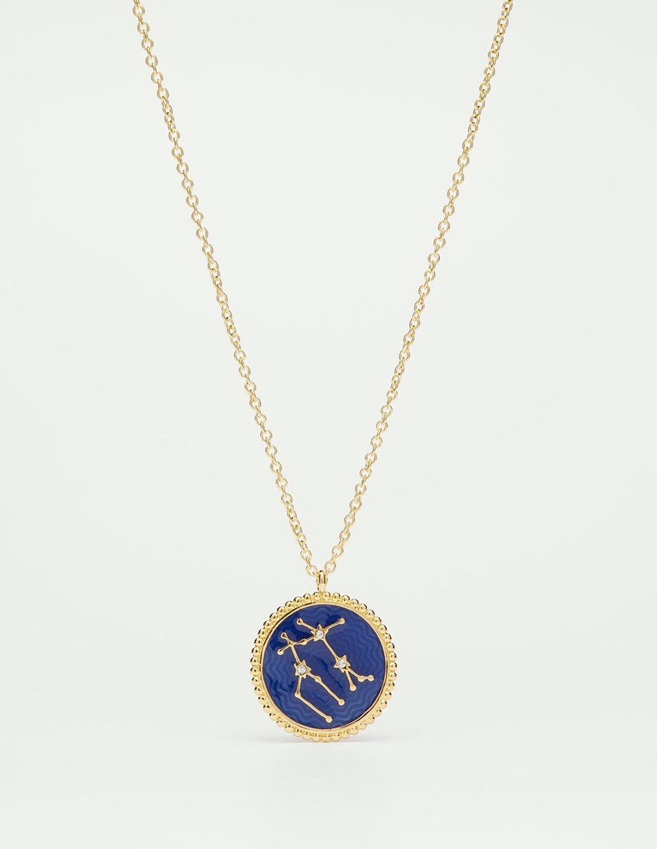 Collar con dije de signo zodiacal Géminis de baño de oro 18 K