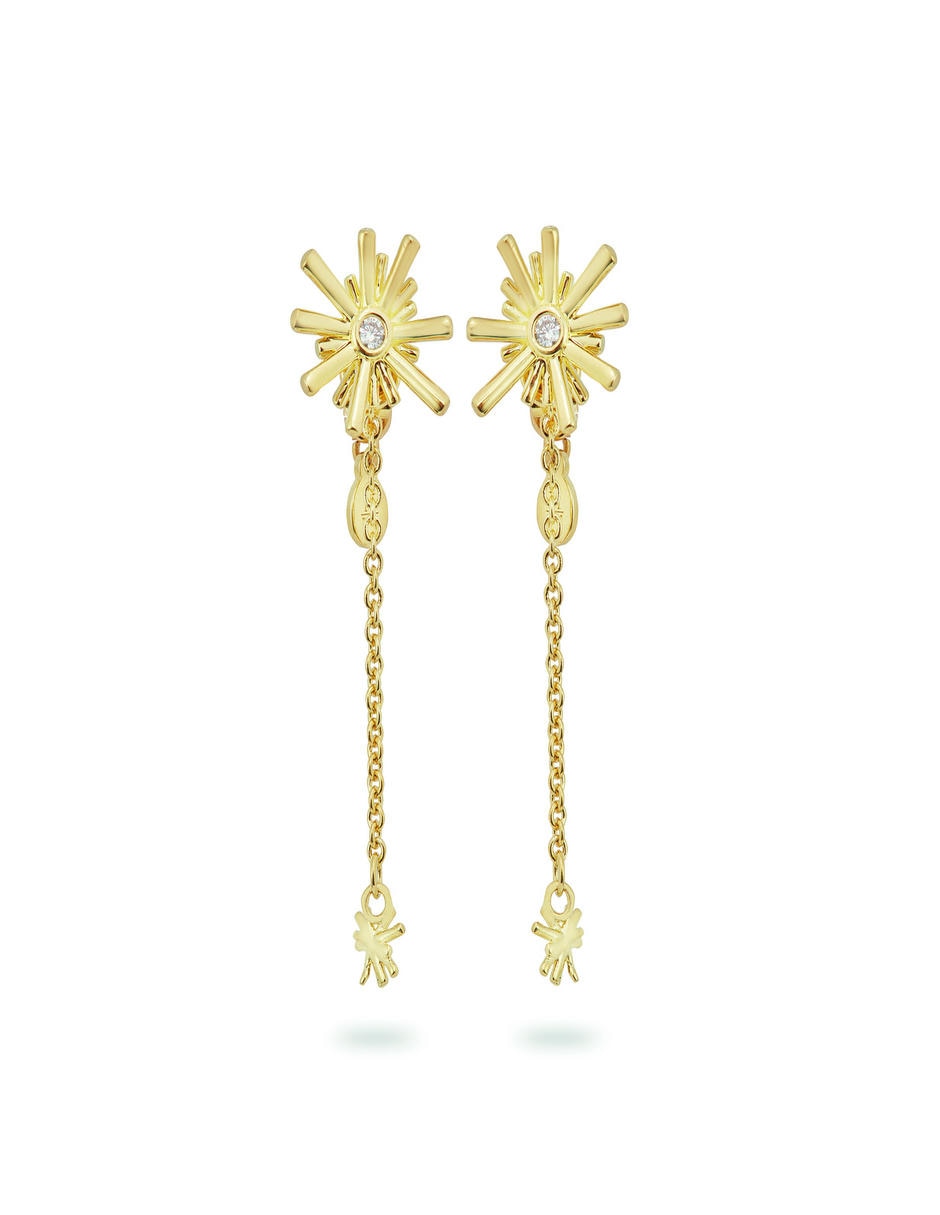 Aretes largos de estrella Noche Estrellada 18 K con acabado Baño de Oro Cristal