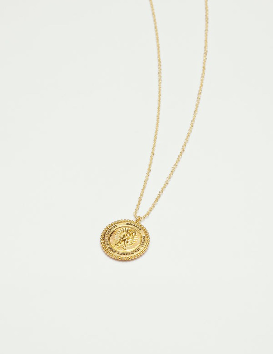 Collar con dije de signo zodiacal Acuario de baño de oro 18 K 2