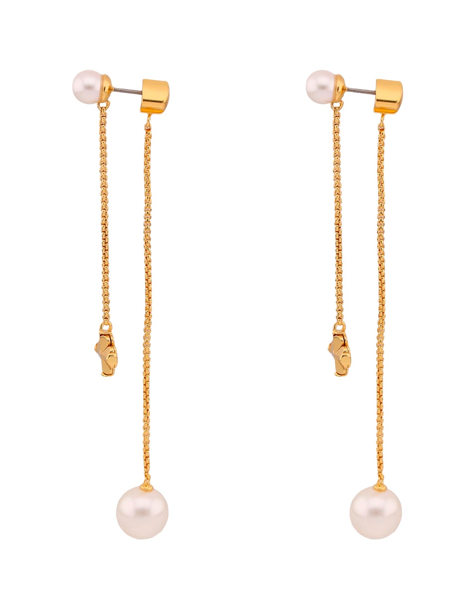 Aretes largos con acabado brillante perla 3