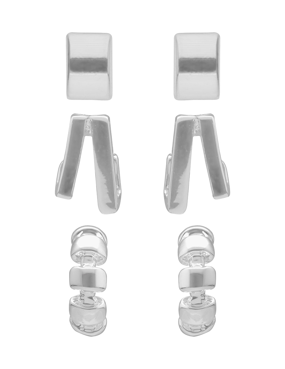 Set de arracadas Cyber Silver con acabado brillante