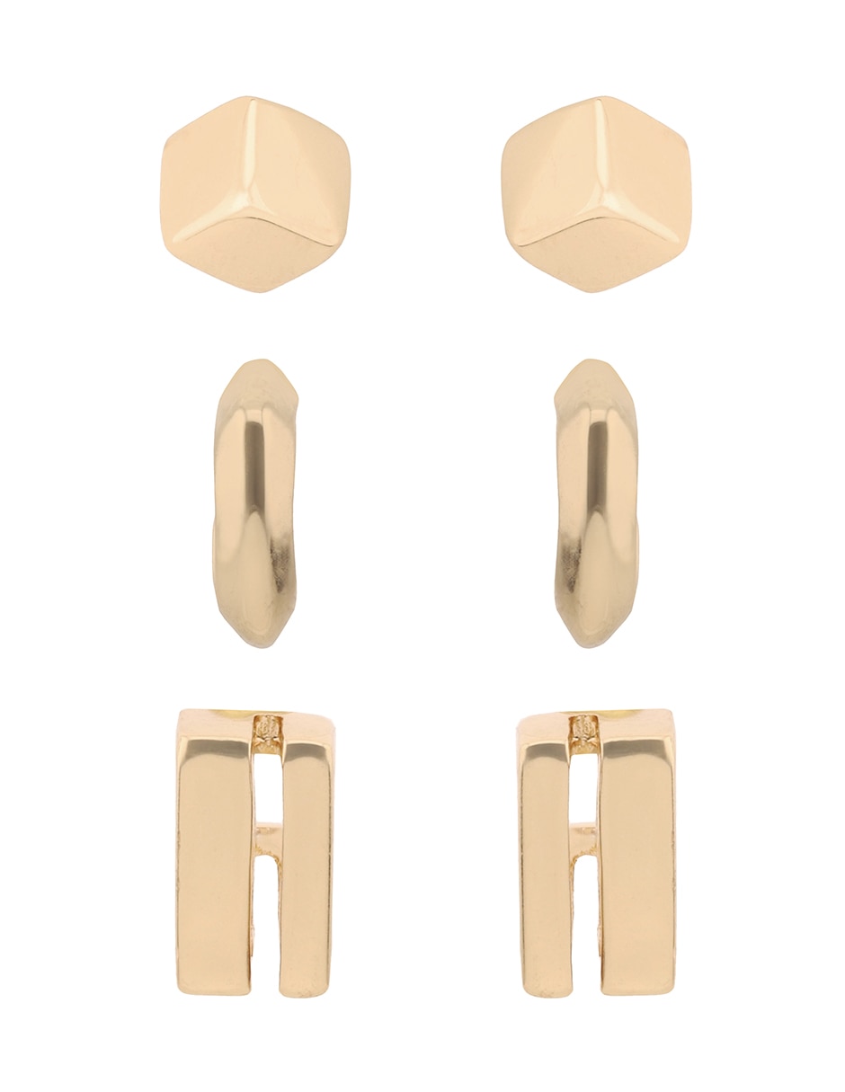 Set de aretes Gold Cubes con acabado brillante