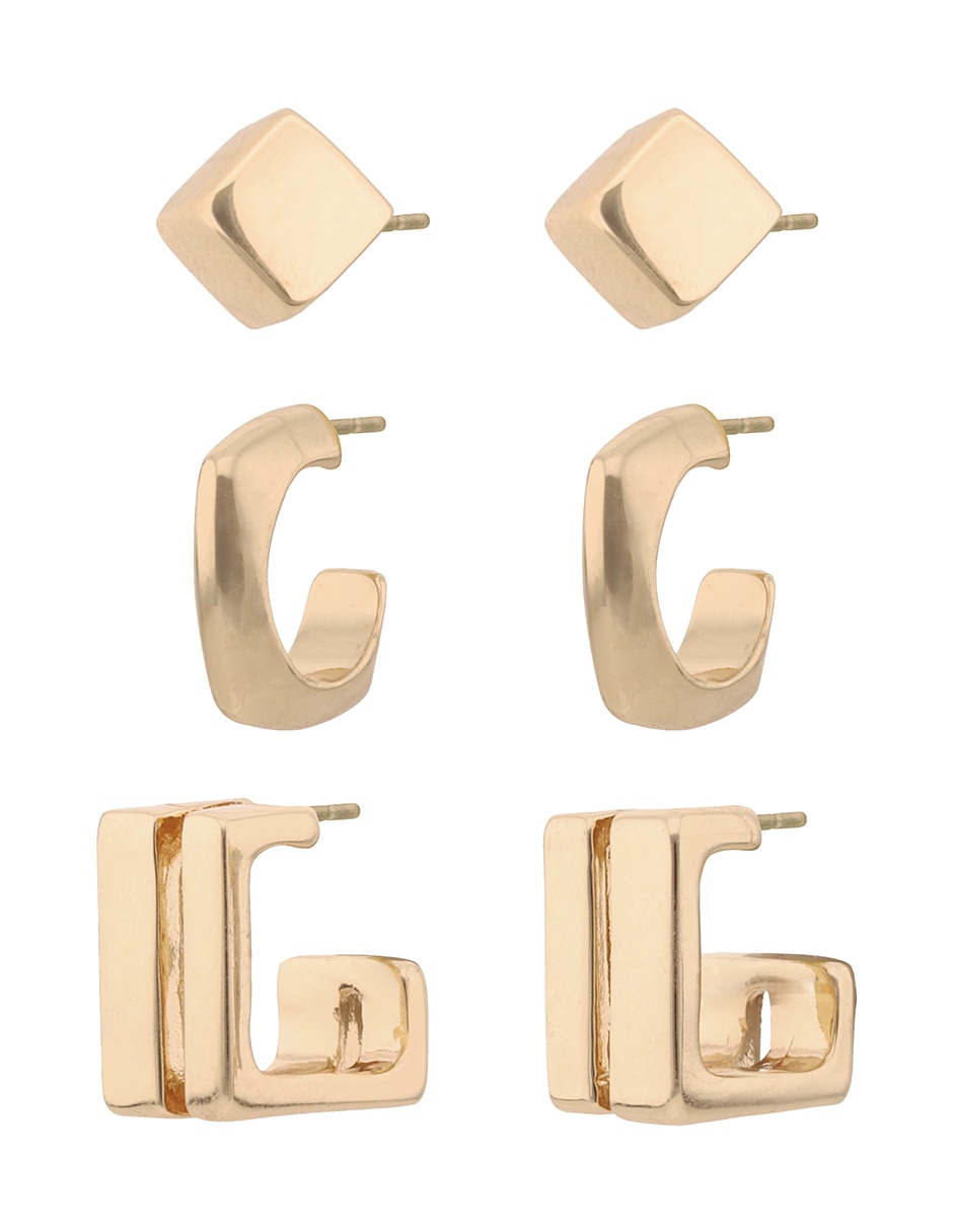 Set de aretes Gold Cubes con acabado brillante 2