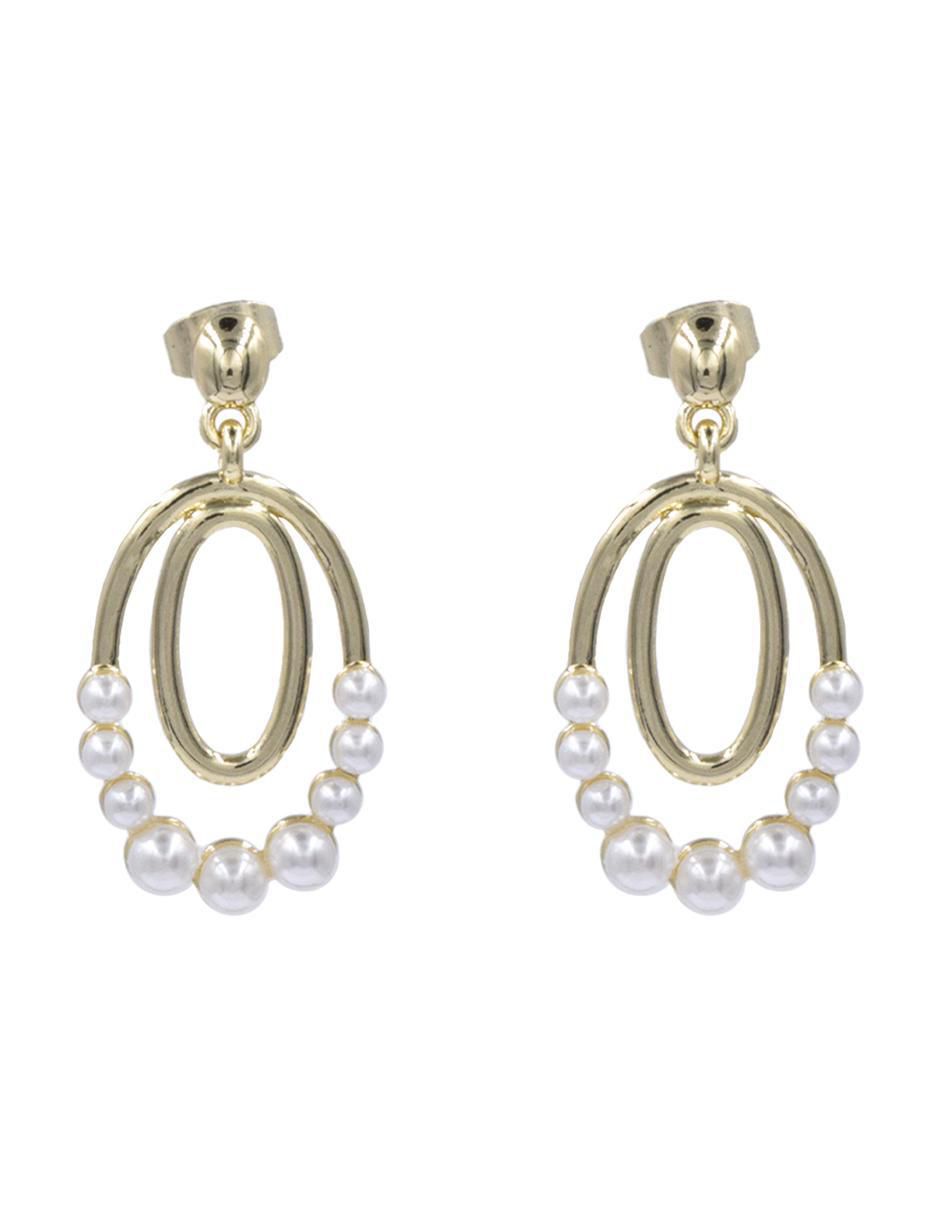 Aretes cortos ovalados de perla 14 k con acabado chapa de oro