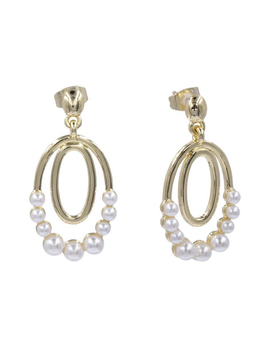 Aretes cortos ovalados de perla 14 k con acabado chapa de oro 3