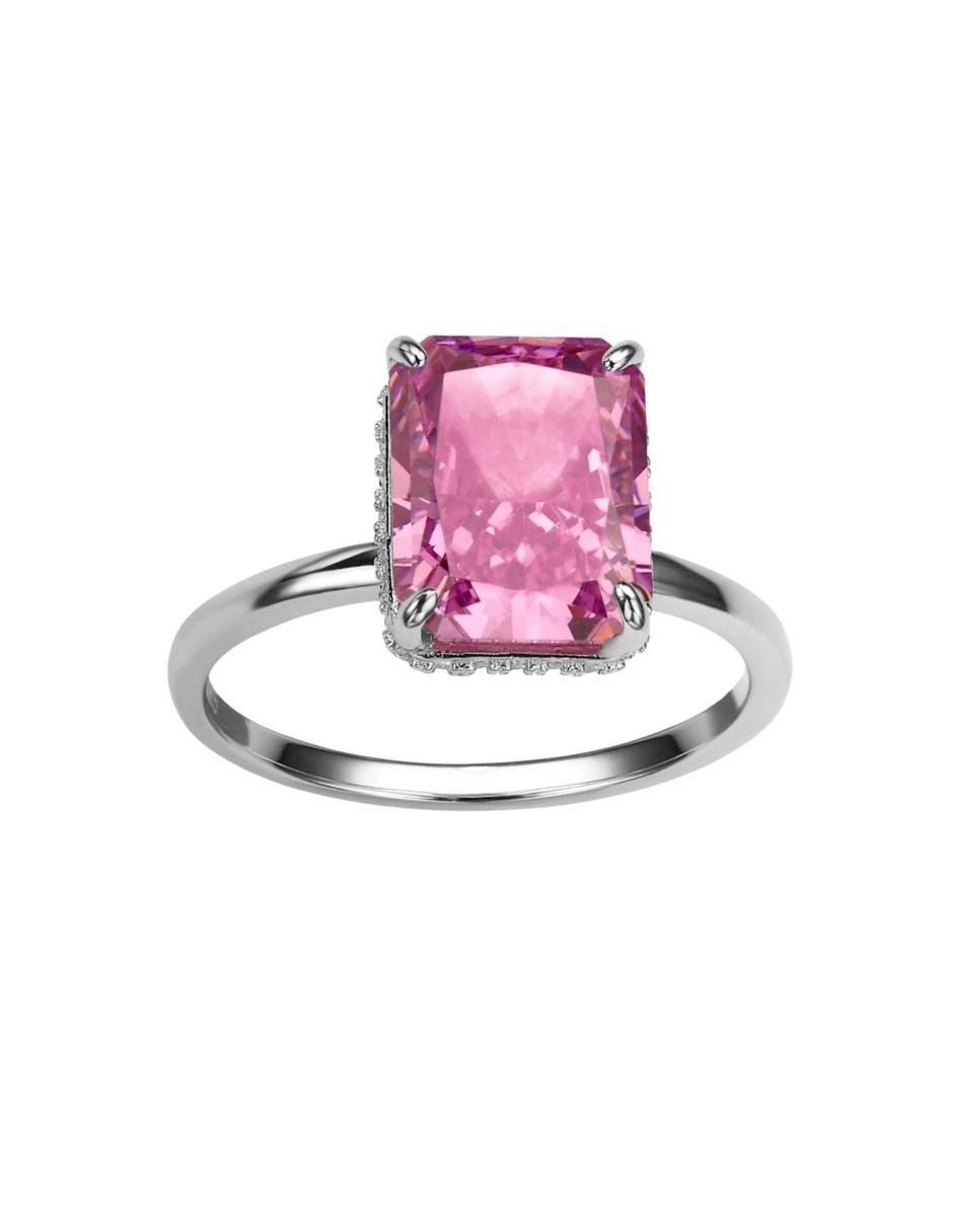 Anillo con gema rectangular Luxury P 925 de plata zirconia pulido