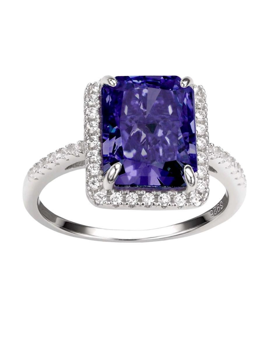 Anillo multi gemas rectangular Luxury P 925 de plata zirconia pavé