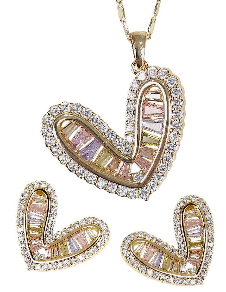 Aretes y collar acabado baño de oro 18 K zirconia Aretes y collar acabado baño de oro 18 K zirconia