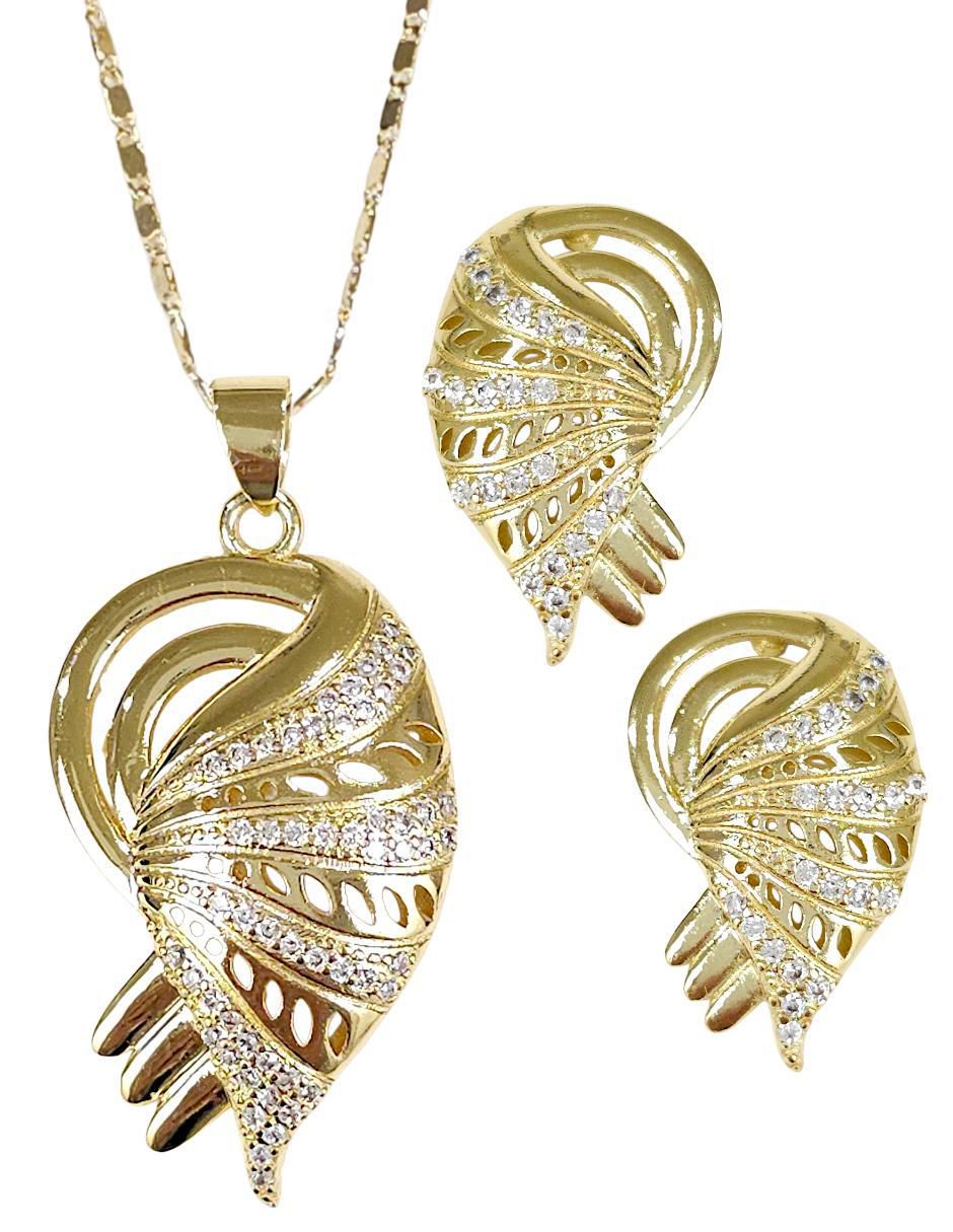 Aretes y collar acabado baño de oro18 K zirconia 1