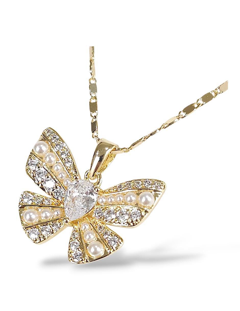 Aretes y collar de mariposa 18 K perla de cristal 4