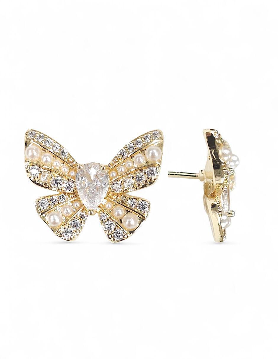 Aretes y collar de mariposa 18 K perla de cristal 5
