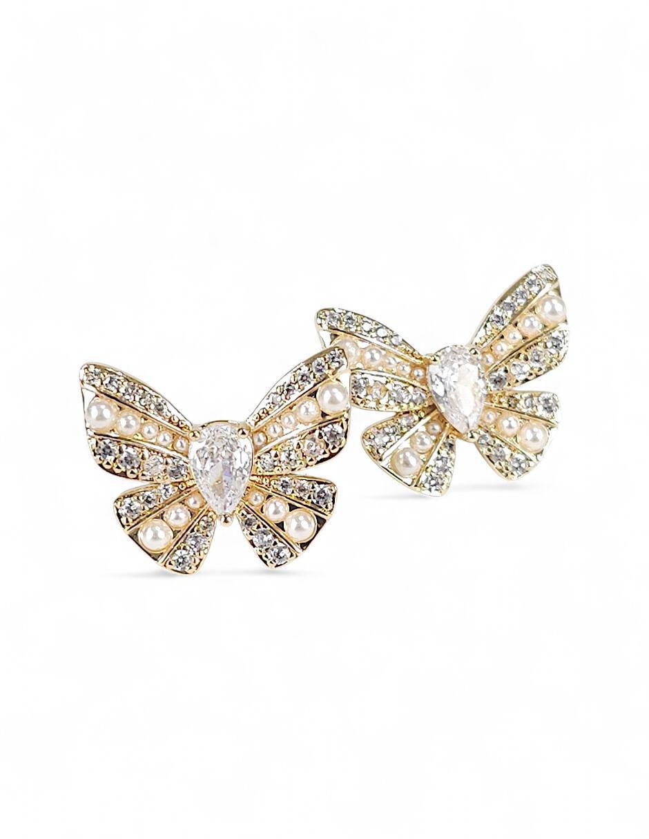 Aretes y collar de mariposa 18 K perla de cristal 6