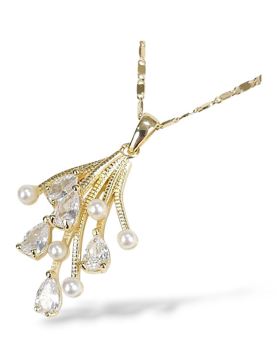 Aretes y collar 18 K perla de cristal 4