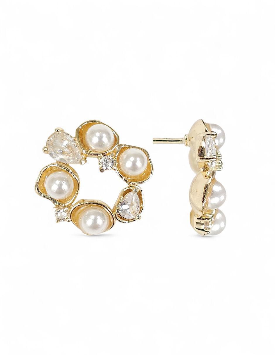 Aretes y collar de corona 18 K perla de cristal 5