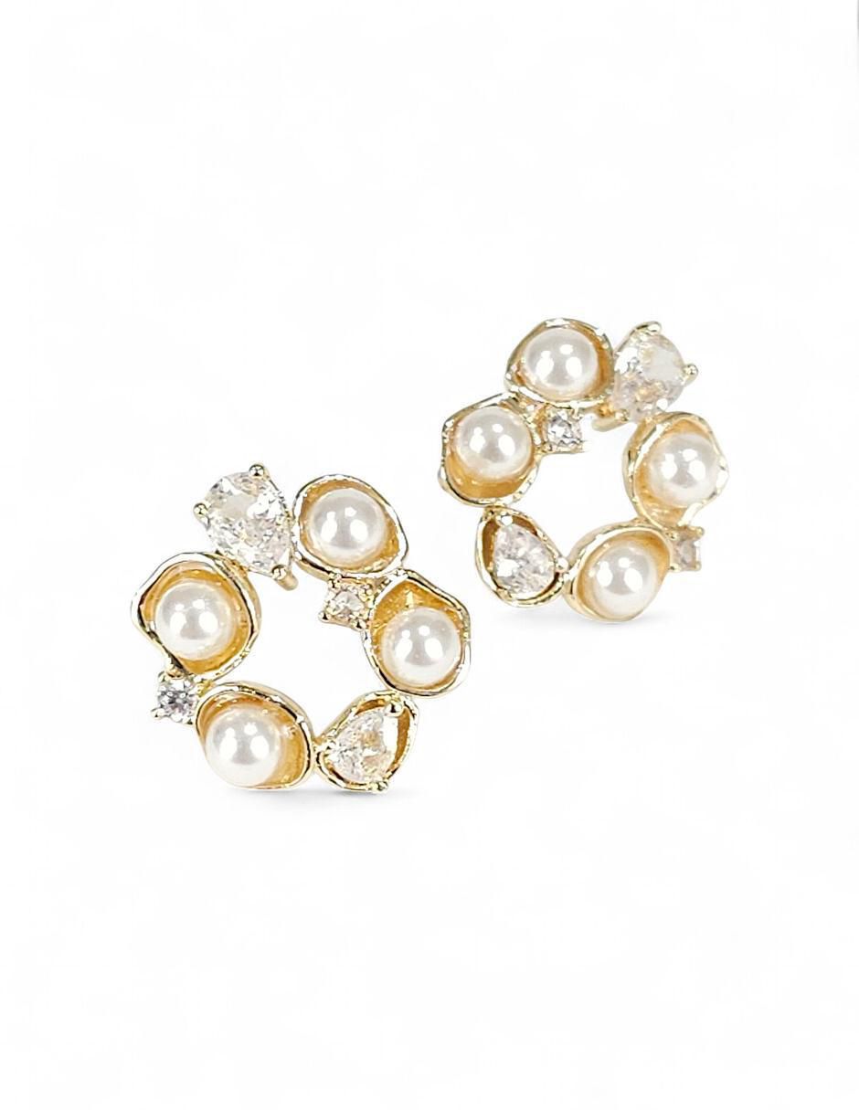 Aretes y collar de corona 18 K perla de cristal 6