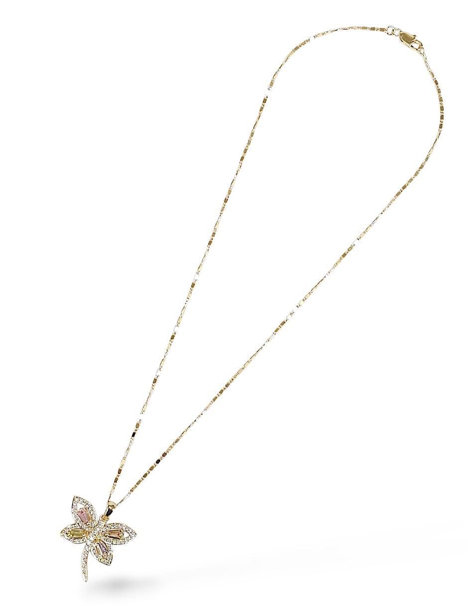 Aretes y collar de libélula 18 K zirconia 2