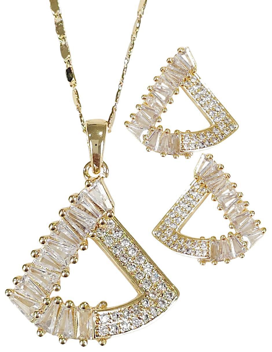 Aretes y collar triangular 18 K zirconia Aretes y collar triangular 18 K zirconia