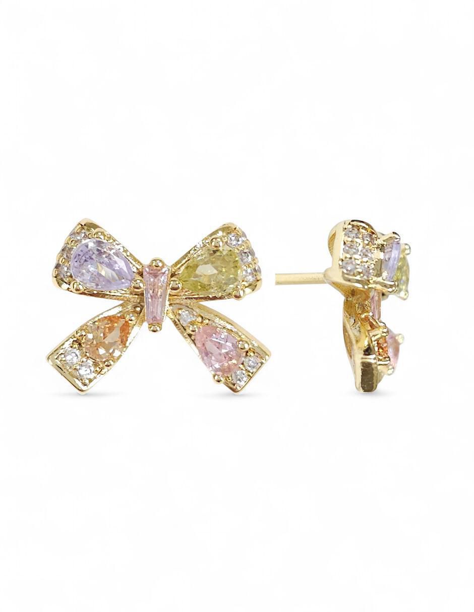Aretes y collar de moño 18 K zirconia 5