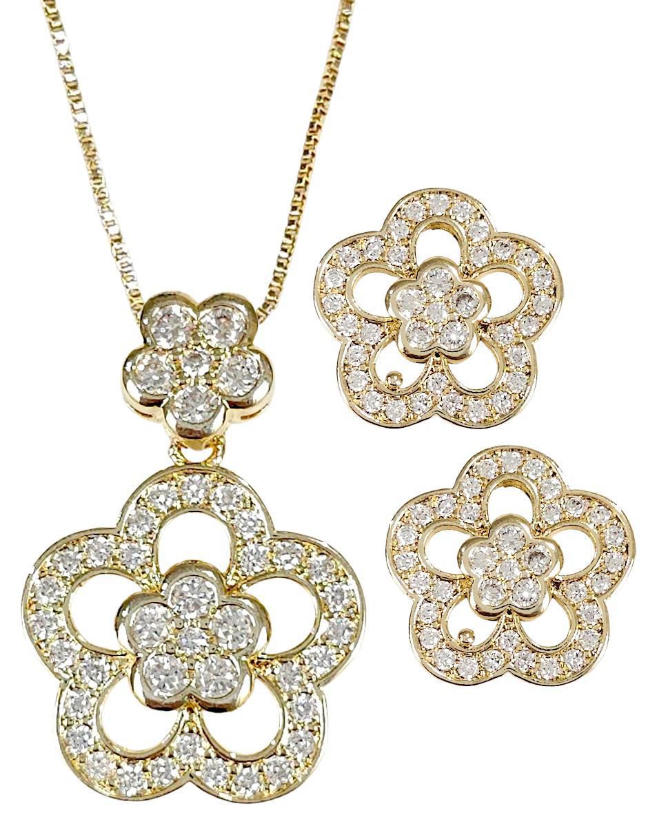 Aretes y collar de flor 18K zirconia Aretes y collar de flor 18K zirconia