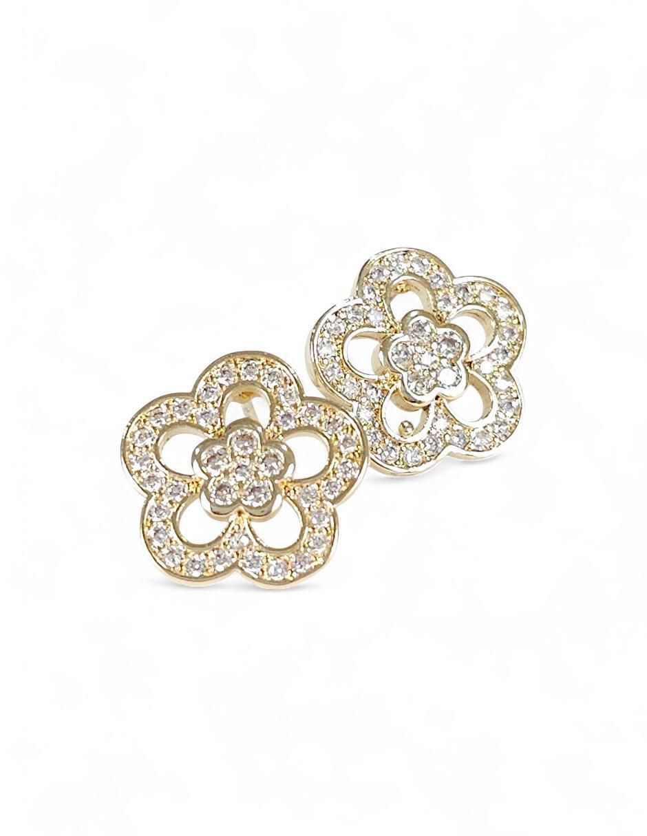 Aretes y collar de flor 18K zirconia 6