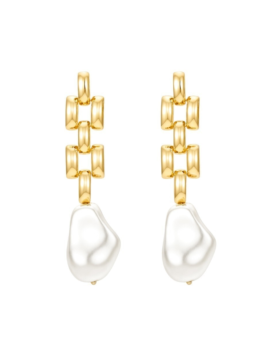 Aretes largos de eslabones de plata P 925 perla
