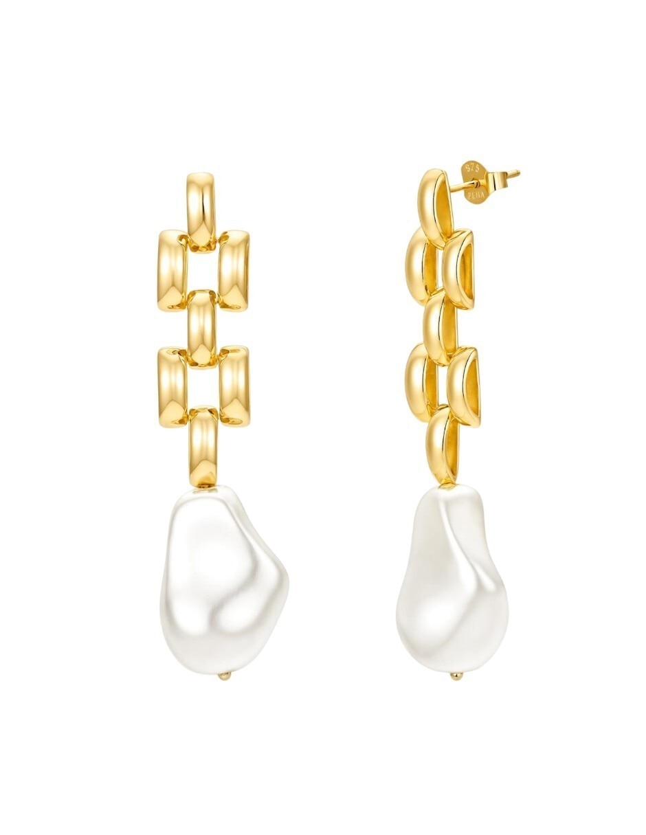 Aretes largos de eslabones de plata P 925 perla 2